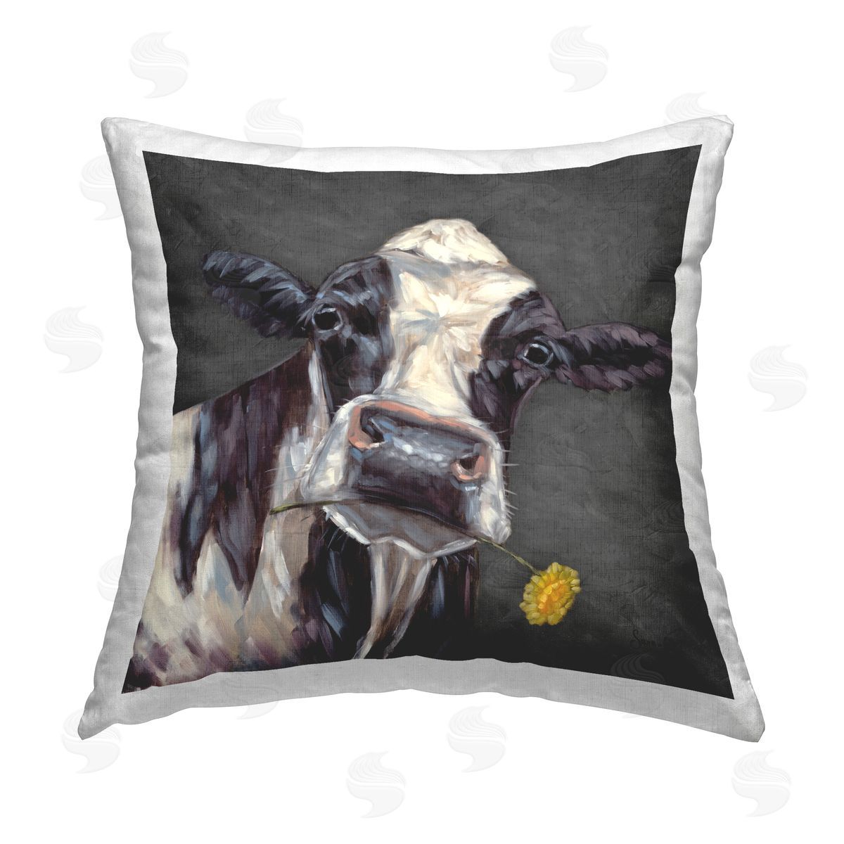 Sara G. Designs Cow with Yellow Daisy Printed Plush Polyester Throw Pillow