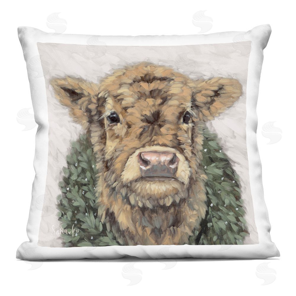 Sara G. Designs Calf with Holiday Wreath Printed Plush Polyester Throw Pillow