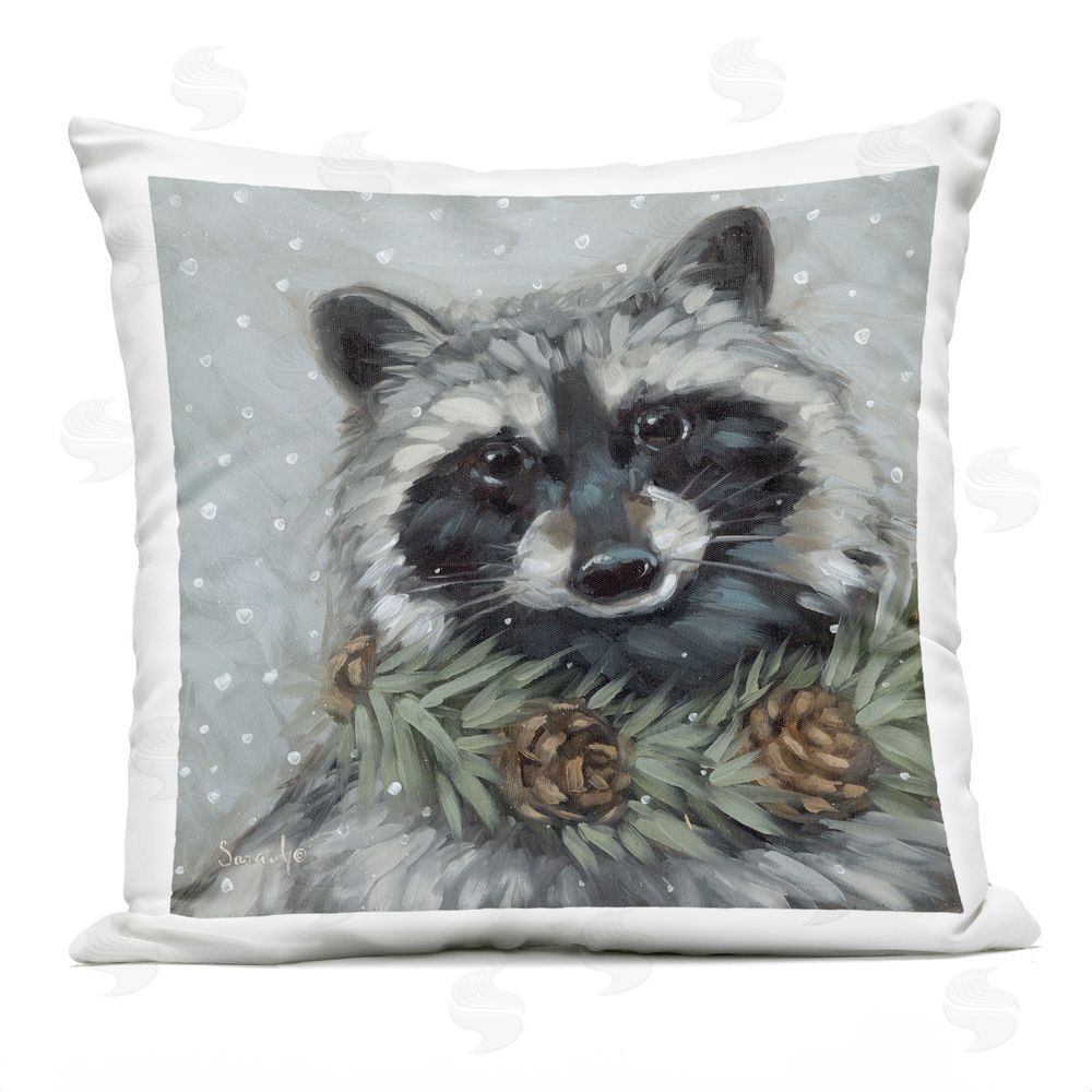 Sara G. Designs Raccoon with Pinecones Outdoor Quick-Dry Polyester Printed Throw Pillow