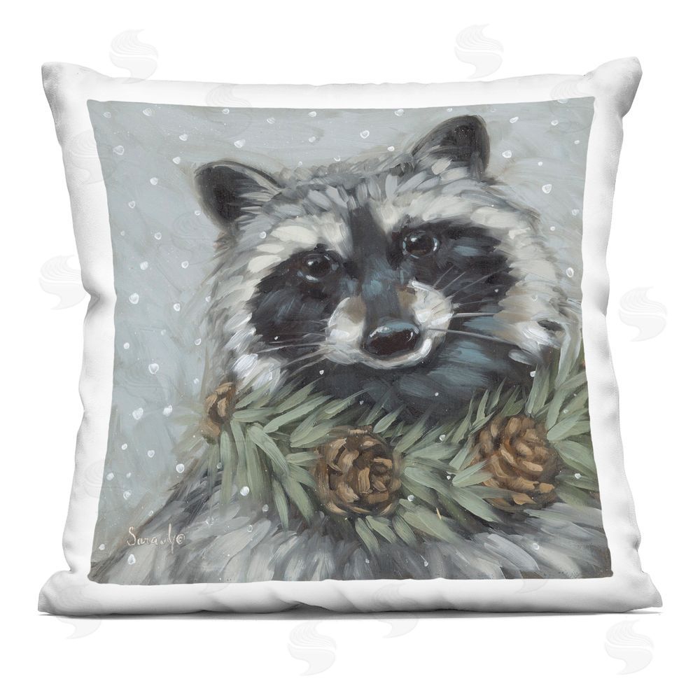 Sara G. Designs Raccoon with Pinecones Printed Plush Polyester Throw Pillow