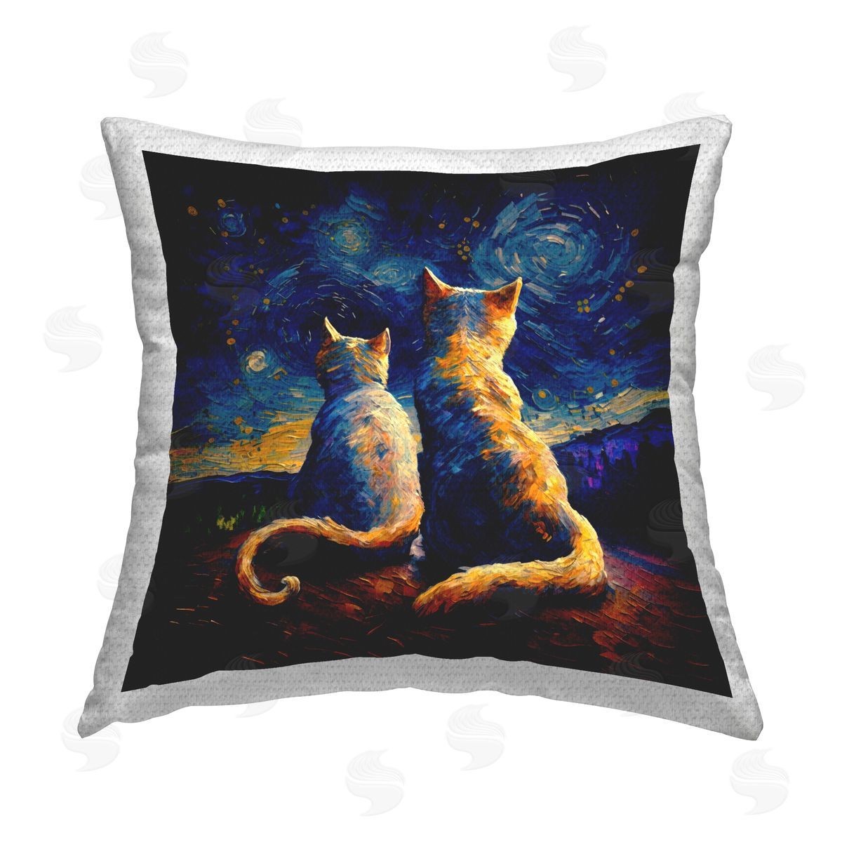 Svetlana Aleynikova Swirled Night Sky Cats Outdoor Quick-Dry Polyester Printed Throw Pillow