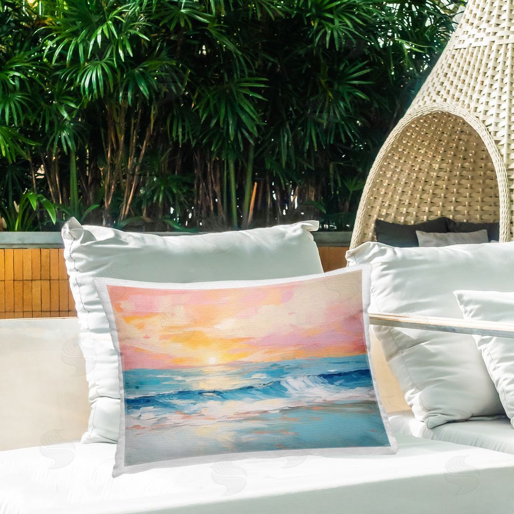 Arlington Prints Beach Waves Bright Sunset Outdoor Quick-Dry Polyester Printed Throw Pillow in Back Yard