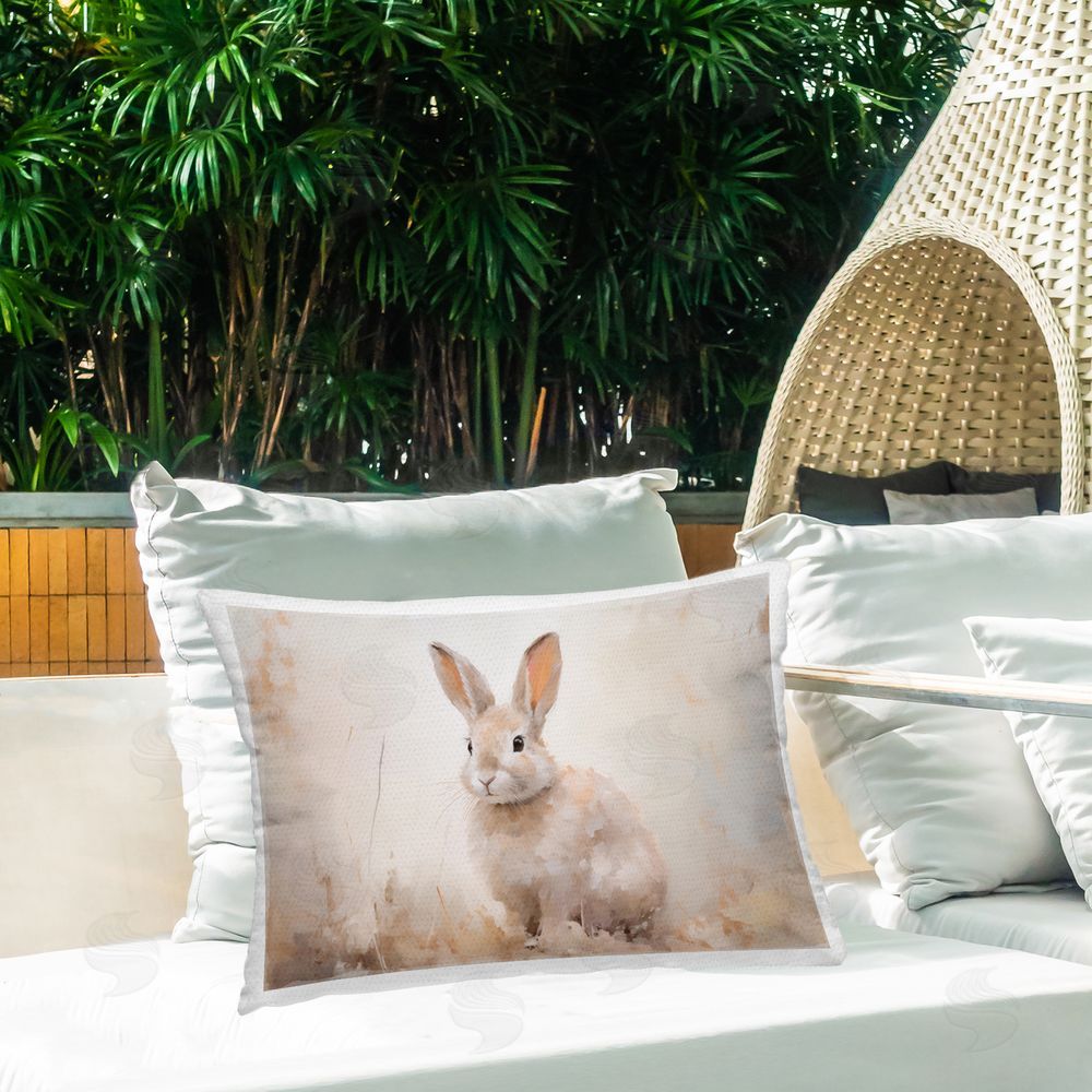 Arlington Prints Brushed Brown Bunny Outdoor Quick-Dry Polyester Printed Throw Pillow in Back Yard