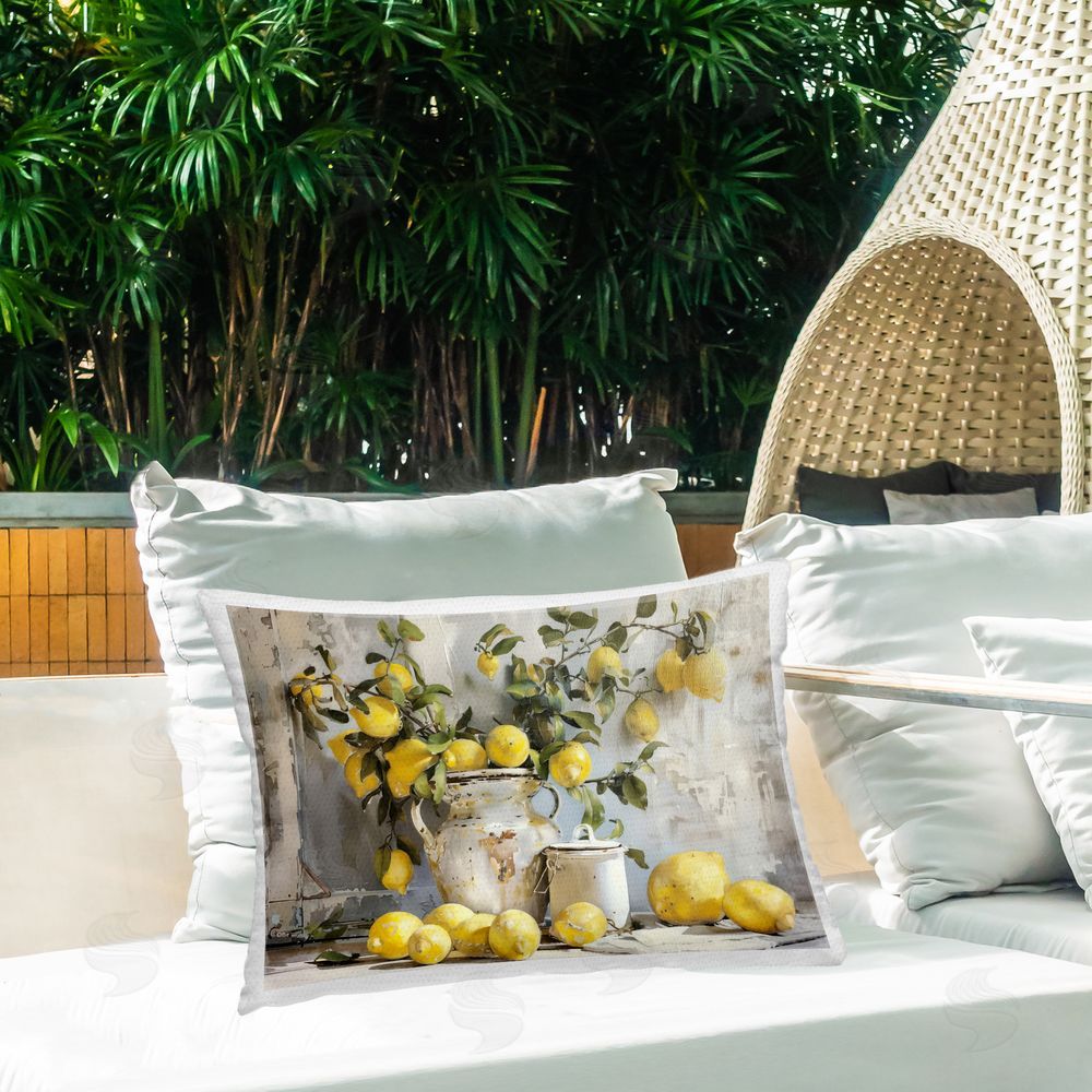 Arlington Prints Lemons & Canisters Still Life Outdoor Quick-Dry Polyester Printed Throw Pillow in Back Yard