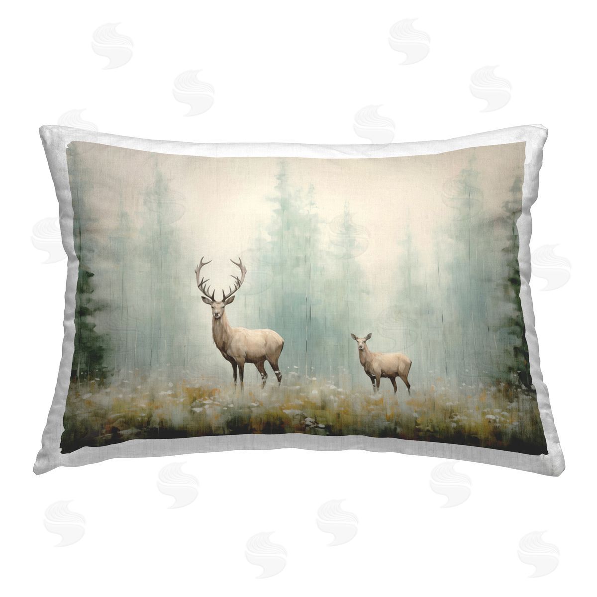 Arlington Prints Faraway Deer in Meadow Printed Plush Polyester Throw Pillow