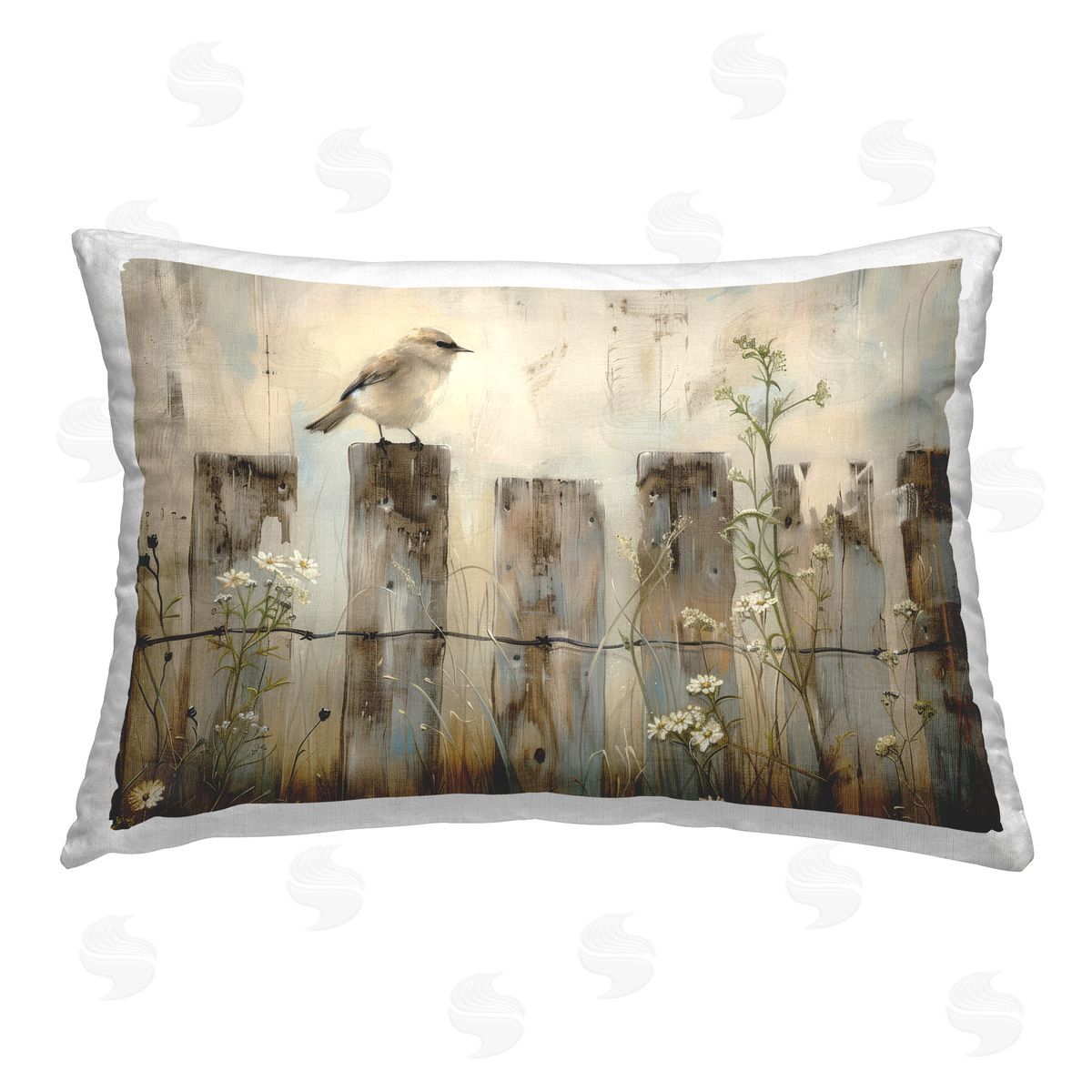 Arlington Prints Fence Perched Country Bird Printed Plush Polyester Throw Pillow