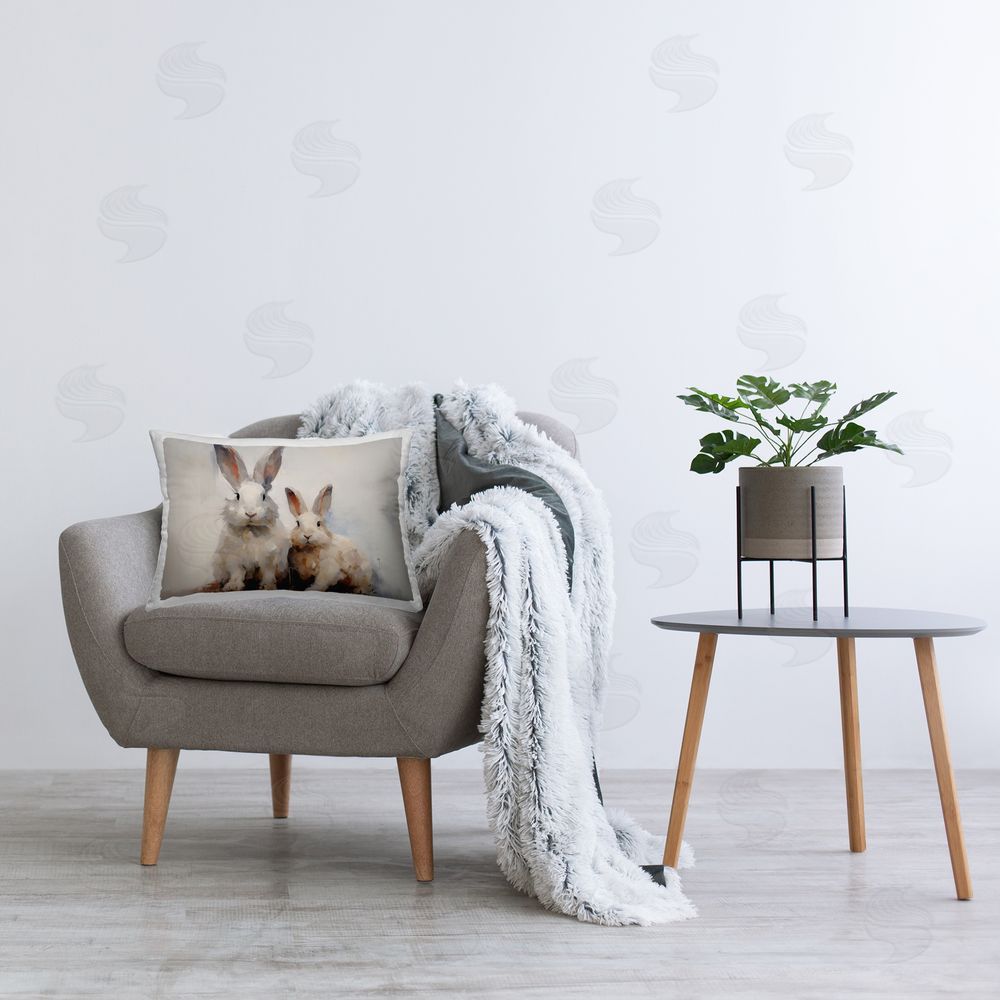 Arlington Prints Fluffy Spring Bunnies Printed Plush Polyester Throw Pillow On Chair