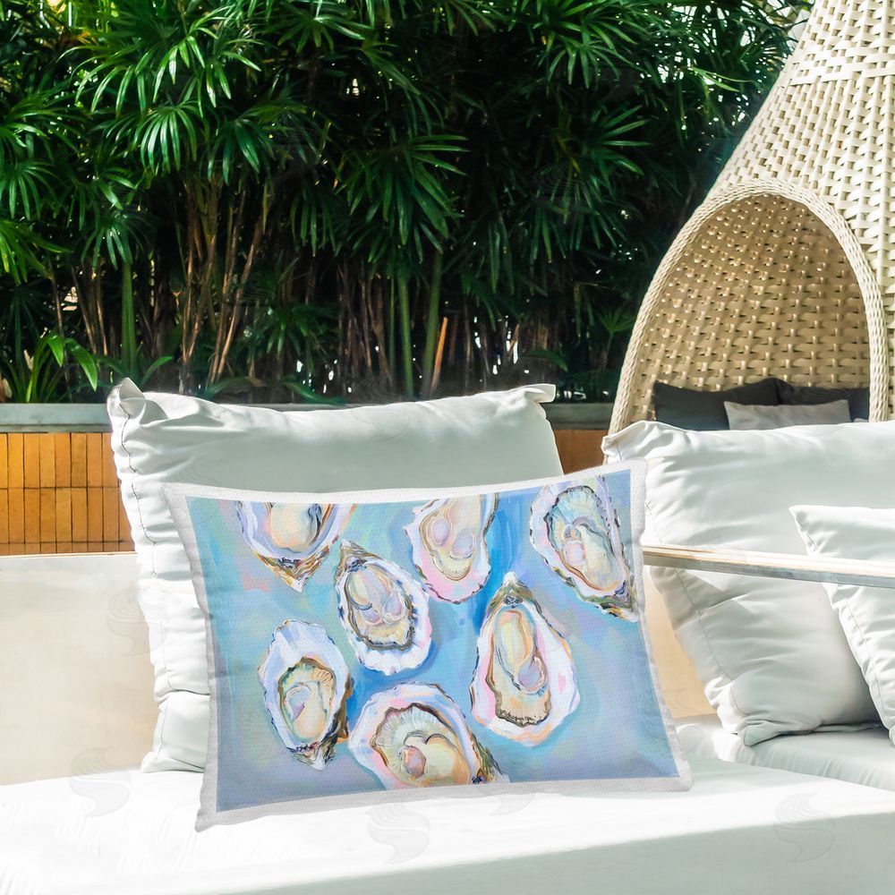 Arlington Prints Pastel Oysters on Blue Outdoor Quick-Dry Polyester Printed Throw Pillow in Back Yard