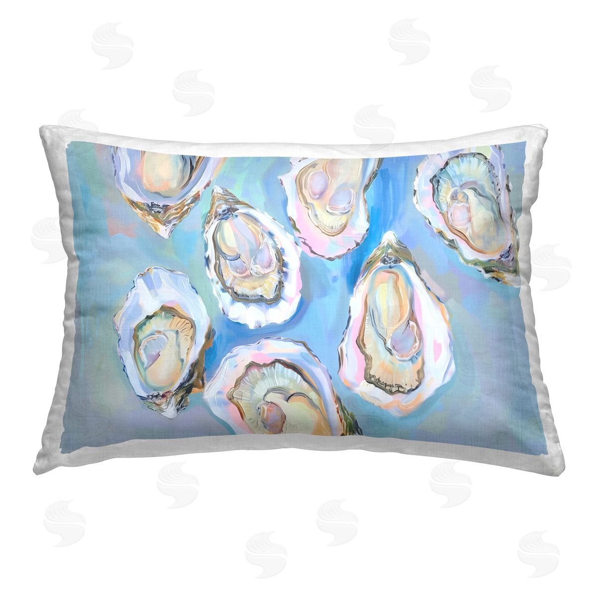 Arlington Prints Pastel Oysters on Blue Printed Plush Polyester Throw Pillow