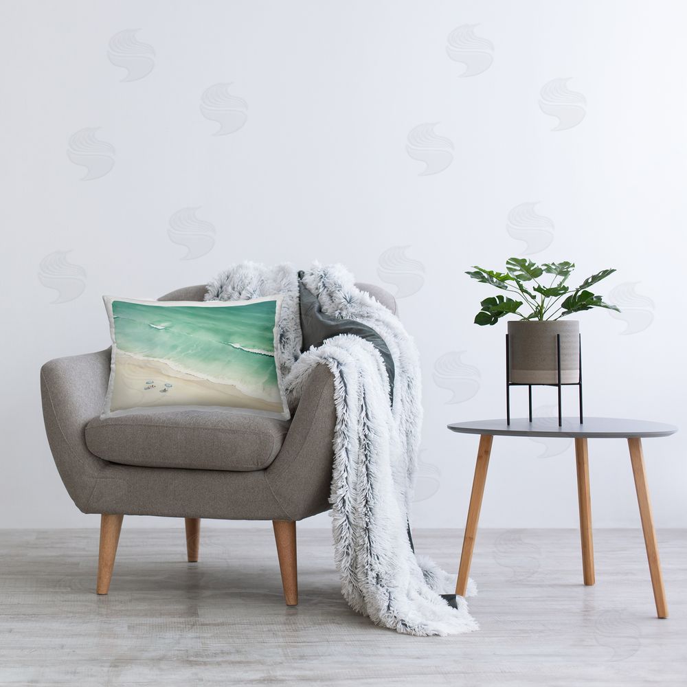 Arlington Prints Summer Shore Beachgoers Printed Plush Polyester Throw Pillow On Chair