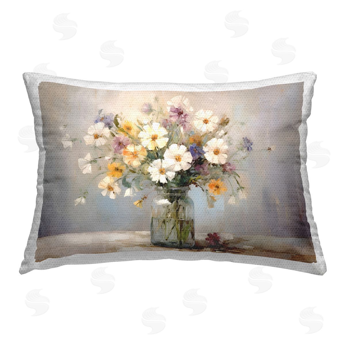 Franklyn Gregory Wildflowers in Glass Jar Outdoor Quick-Dry Polyester Printed Throw Pillow