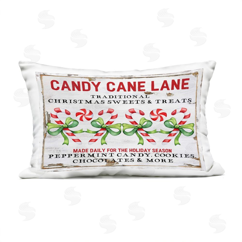 Creatif Belle Candy Cane Lane Sign Outdoor Quick-Dry Polyester Printed Throw Pillow