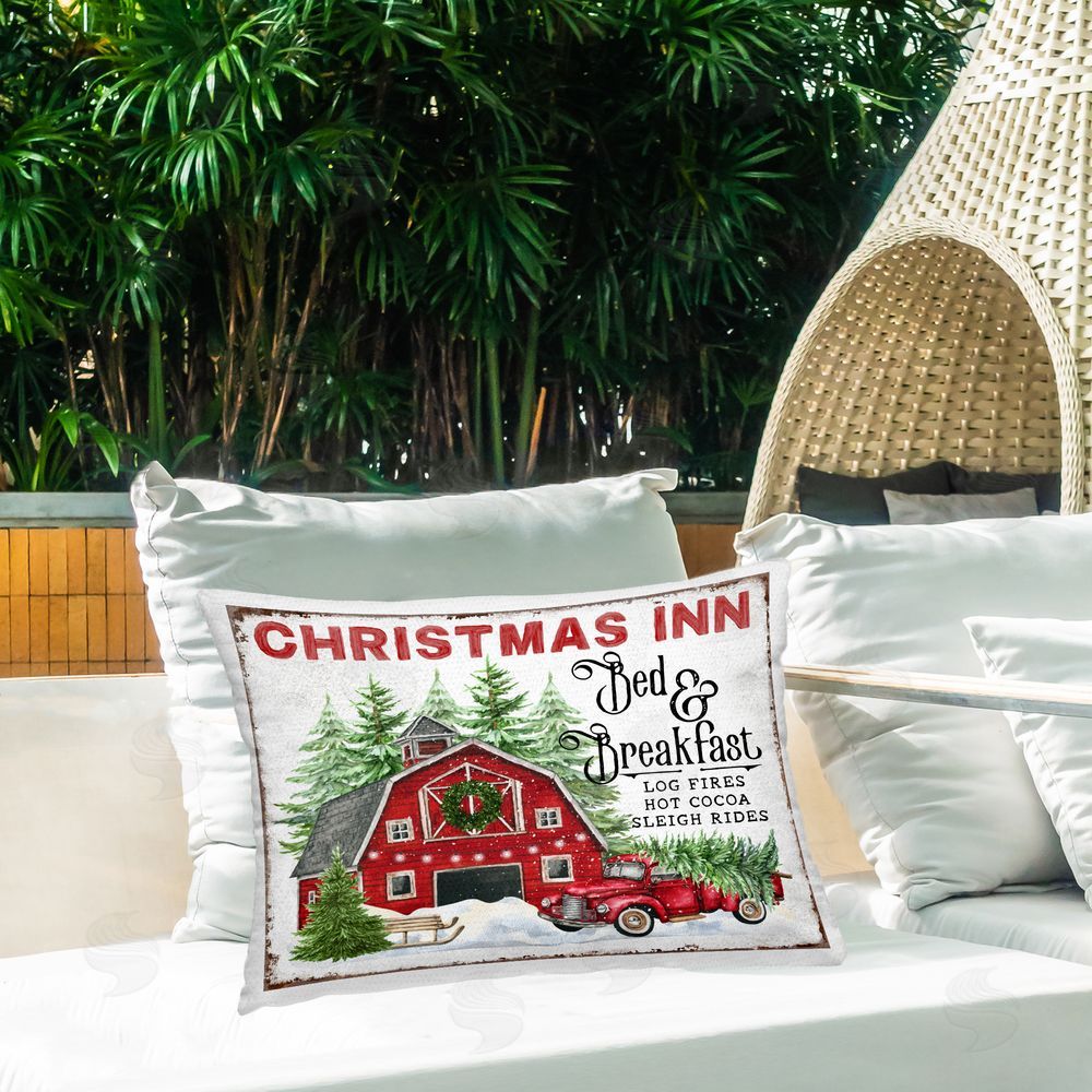 Creatif Belle Christmas Inn Shop Outdoor Quick-Dry Polyester Printed Throw Pillow in Back Yard