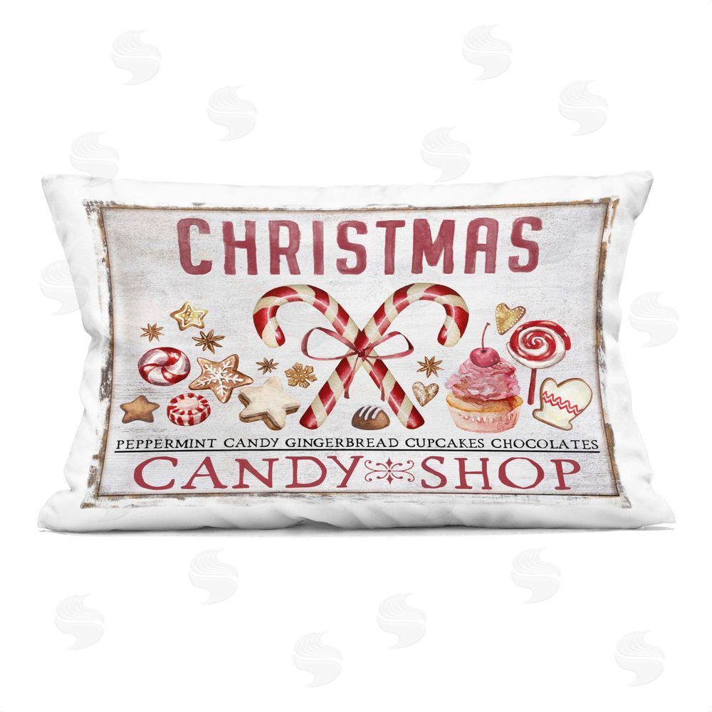 Creatif Belle Candy Shop Christmas Printed Plush Polyester Throw Pillow