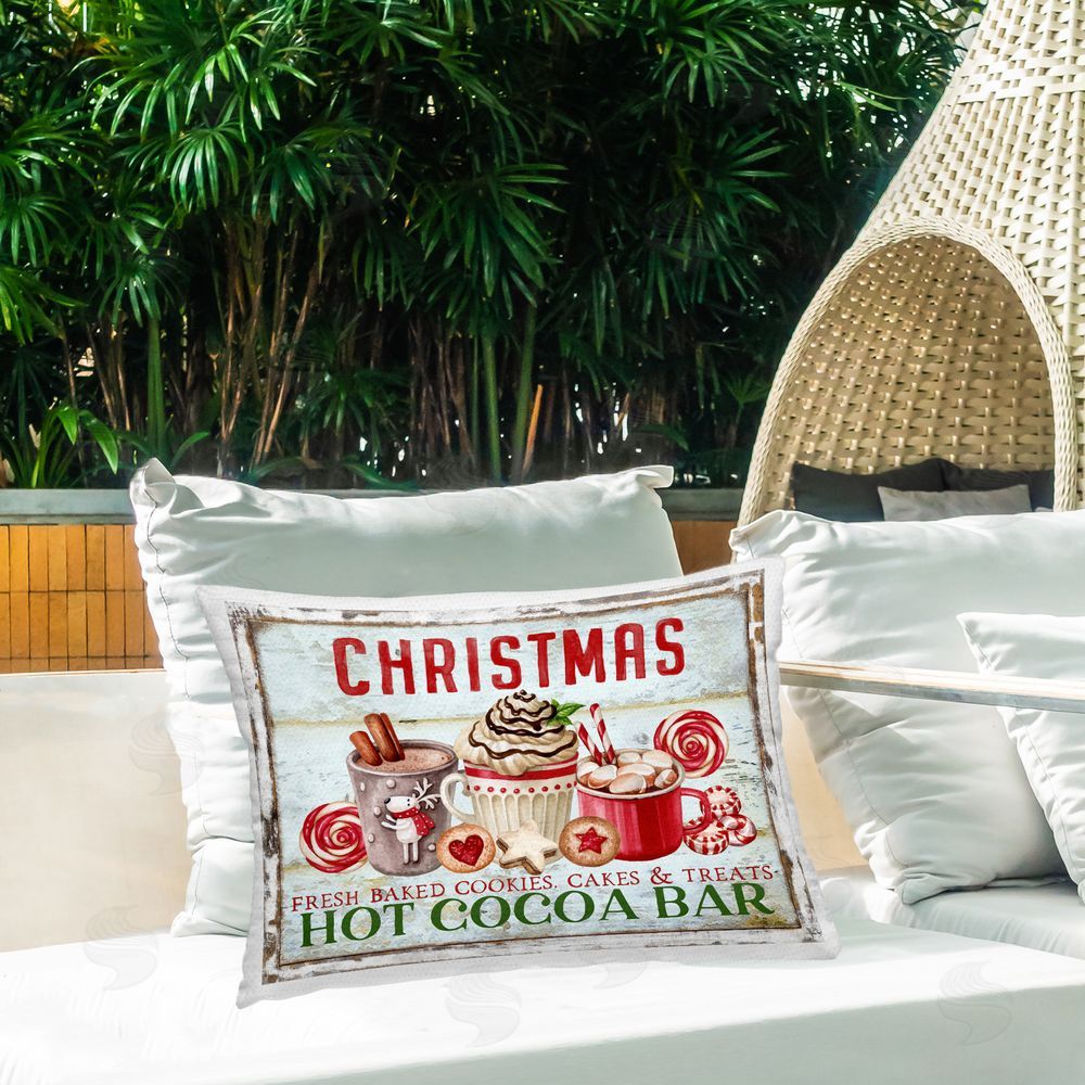 Creatif Belle Festive Hot Chocolate Outdoor Quick-Dry Polyester Printed Throw Pillow in Back Yard