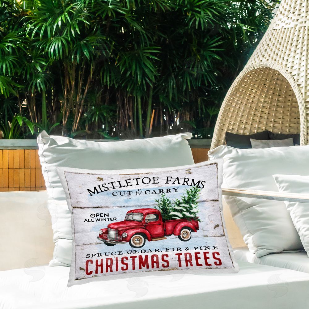 Creatif Belle Mistletoe Farm Trees Outdoor Quick-Dry Polyester Printed Throw Pillow in Back Yard