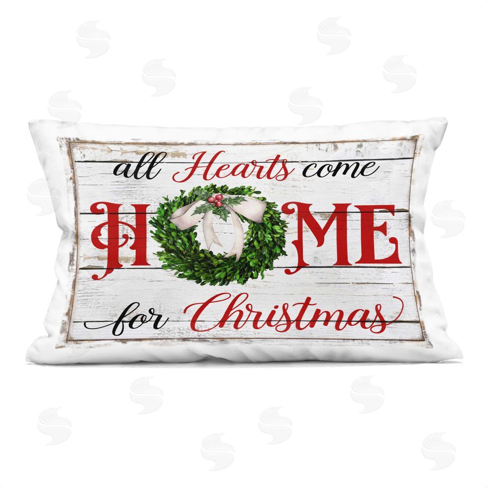 Creatif Belle Hearts Home For Christmas Printed Plush Polyester Throw Pillow
