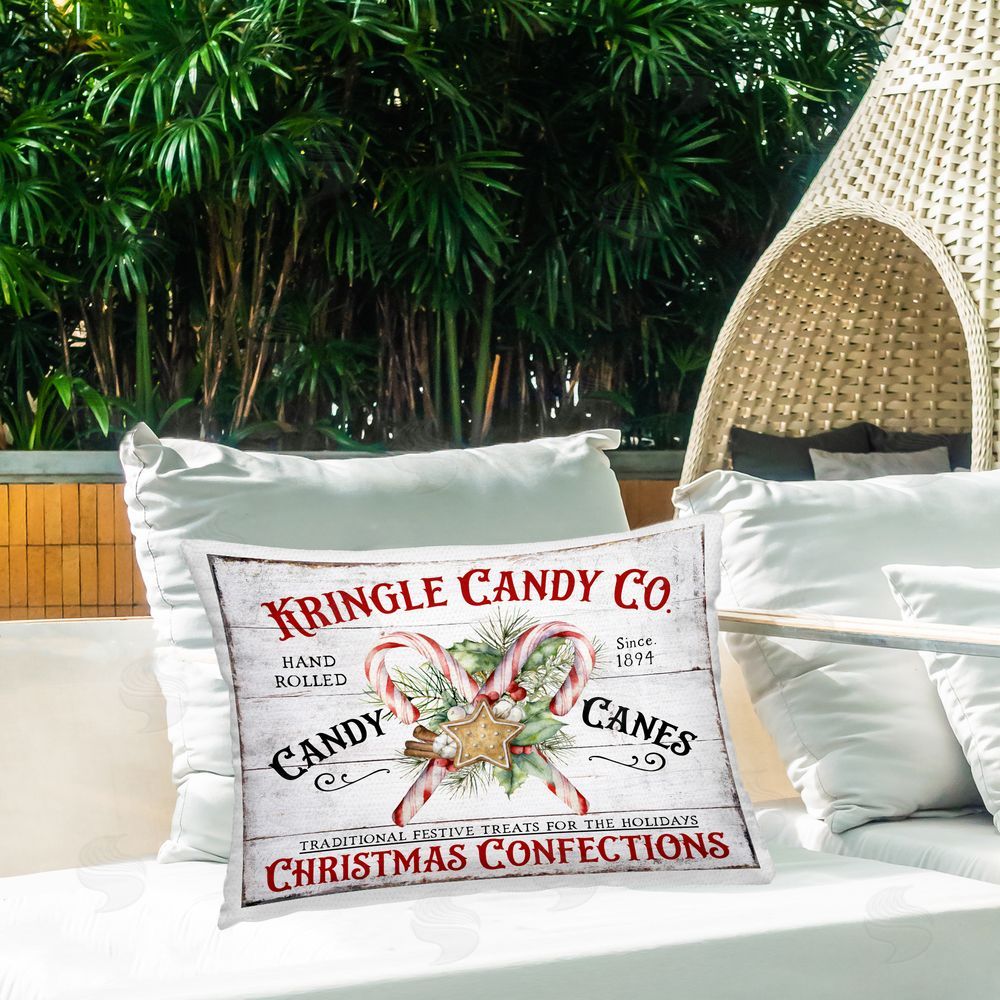 Creatif Belle Fresh Christmas Confections Outdoor Quick-Dry Polyester Printed Throw Pillow in Back Yard
