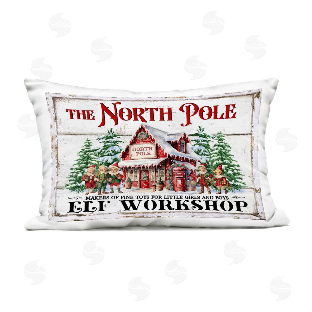 Creatif Belle North Pole Workshop Outdoor Quick-Dry Polyester Printed Throw Pillow