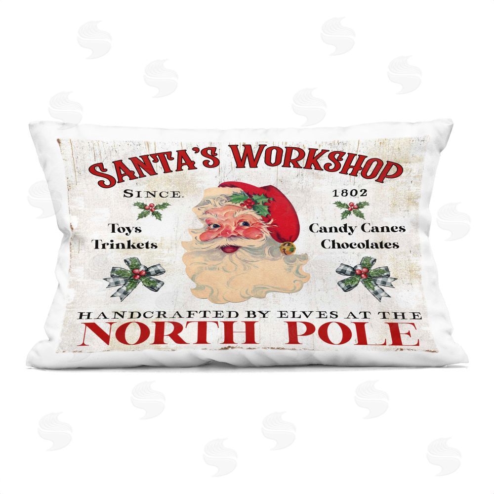 Creatif Belle North Pole Santa's Workshop Printed Plush Polyester Throw Pillow