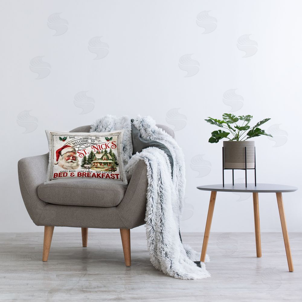 Creatif Belle St Nick's Bed & Breakfast Printed Plush Polyester Throw Pillow On Chair