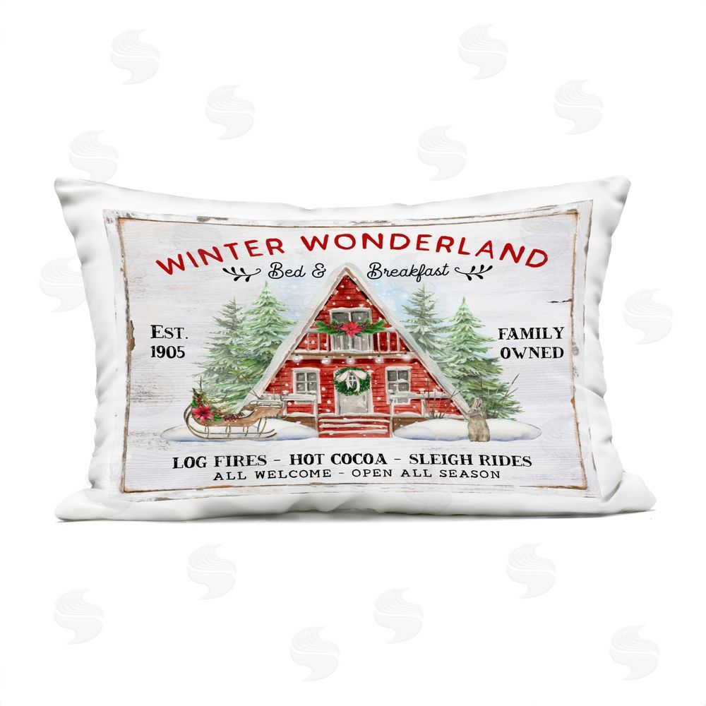 Creatif Belle Wonderland Christmas Cabin Outdoor Quick-Dry Polyester Printed Throw Pillow