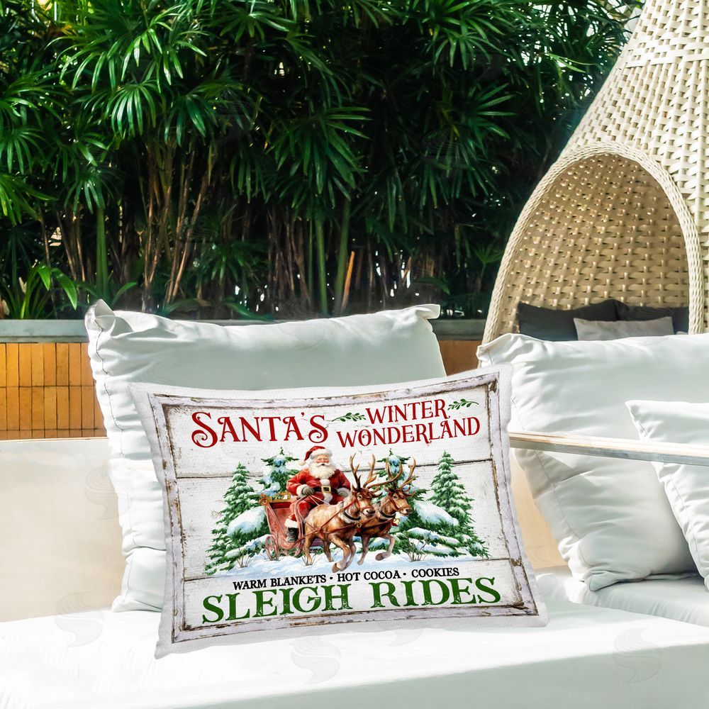 Creatif Belle Winter Wonderland Sleigh Rides Outdoor Quick-Dry Polyester Printed Throw Pillow in Back Yard