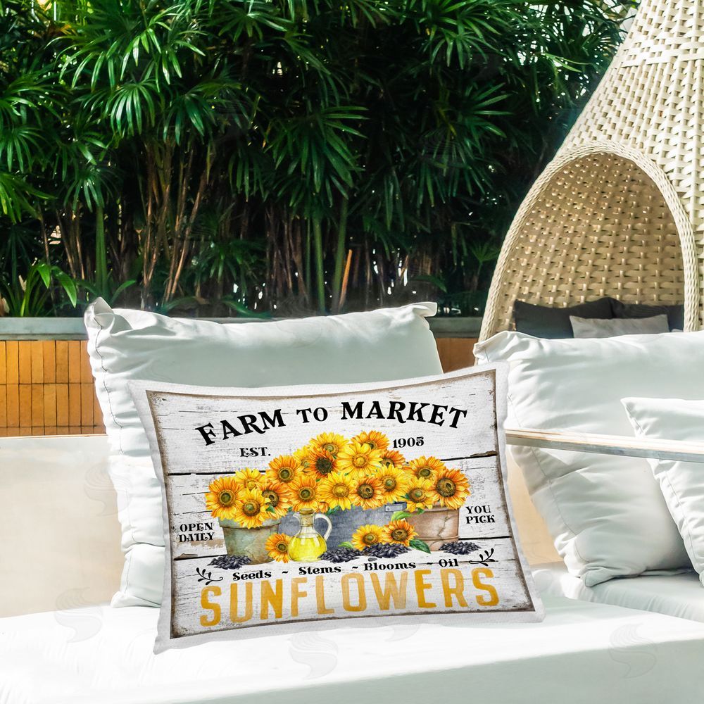 Creatif Belle Farm To Market Sunflowers Outdoor Quick-Dry Polyester Printed Throw Pillow in Back Yard