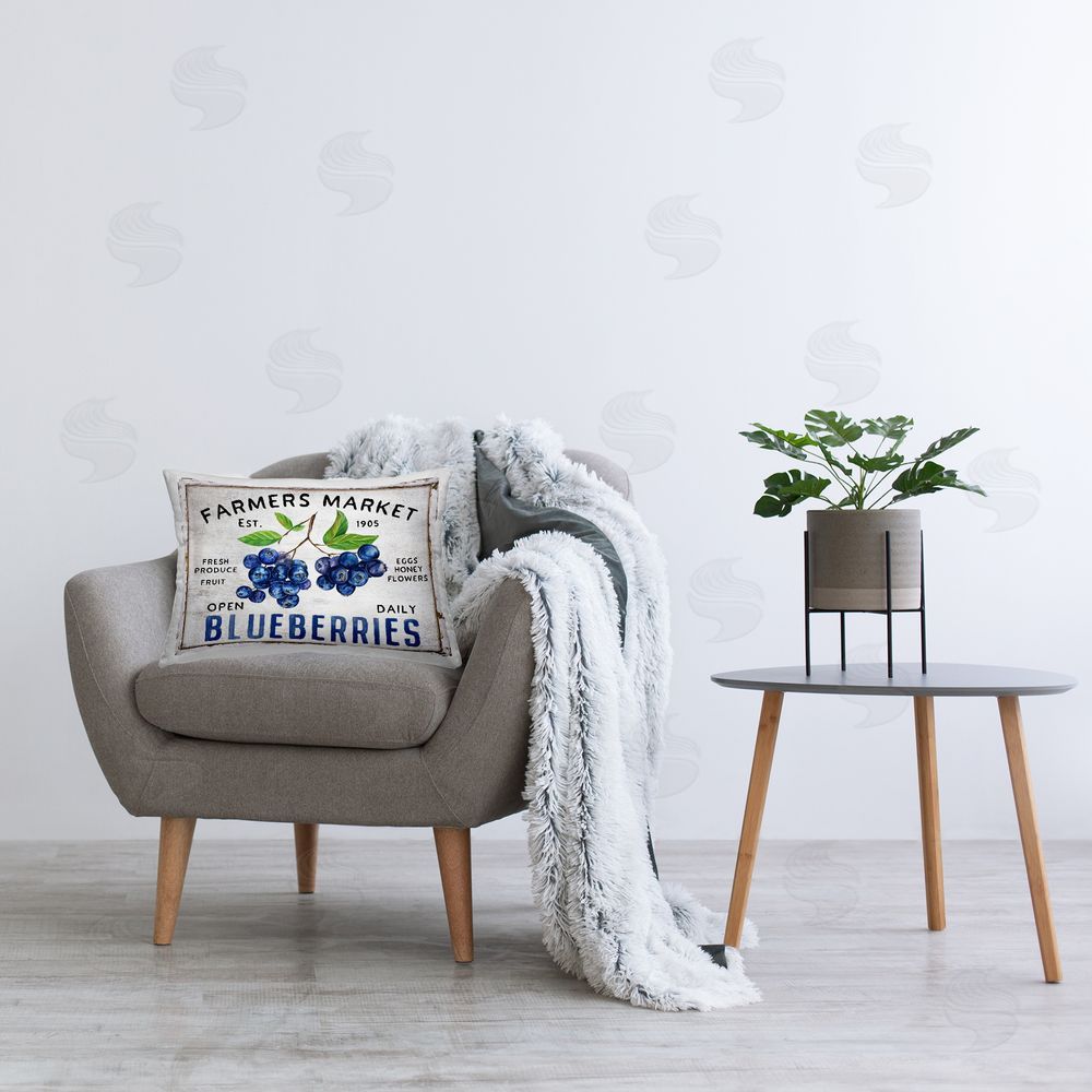 Creatif Belle Farmers Market Bluberries Printed Plush Polyester Throw Pillow On Chair