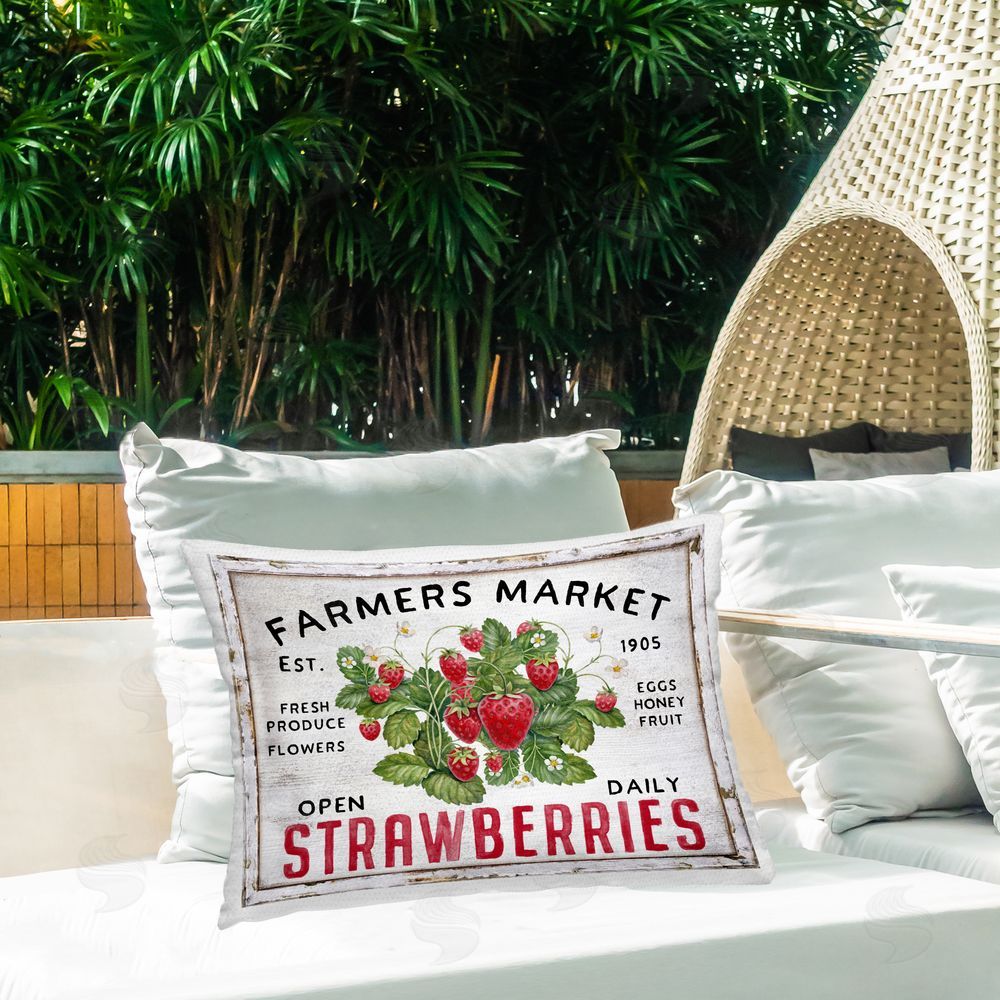 Creatif Belle Farmers Market Strawberries Outdoor Quick-Dry Polyester Printed Throw Pillow in Back Yard