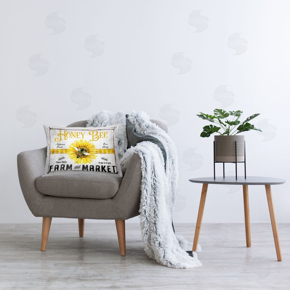Creatif Belle Rustic Honey Bee & Flower Printed Plush Polyester Throw Pillow On Chair