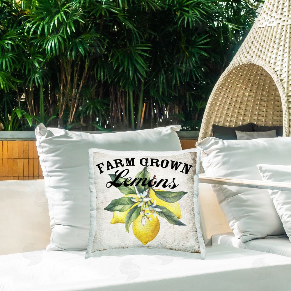 Creatif Belle Farm Grown Lemons Outdoor Quick-Dry Polyester Printed Throw Pillow in Back Yard