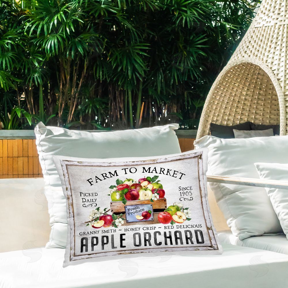 Creatif Belle Farmhouse Apple Orchard Outdoor Quick-Dry Polyester Printed Throw Pillow in Back Yard