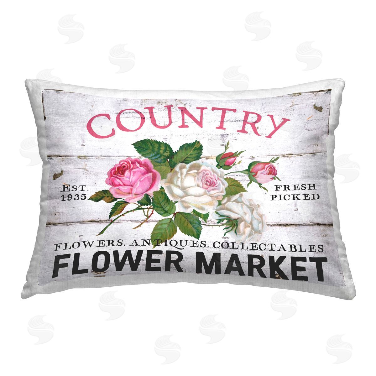 Creatif Belle Pink Country Flower Market Printed Plush Polyester Throw Pillow
