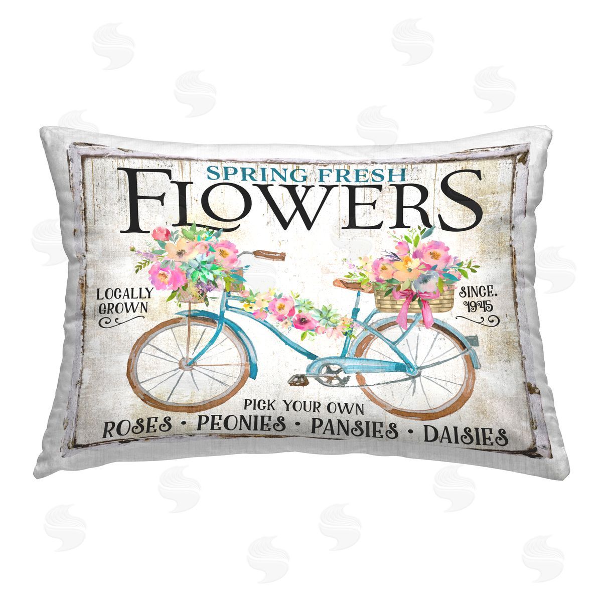 Creatif Belle Spring Fresh Flowers & Bike Printed Plush Polyester Throw Pillow