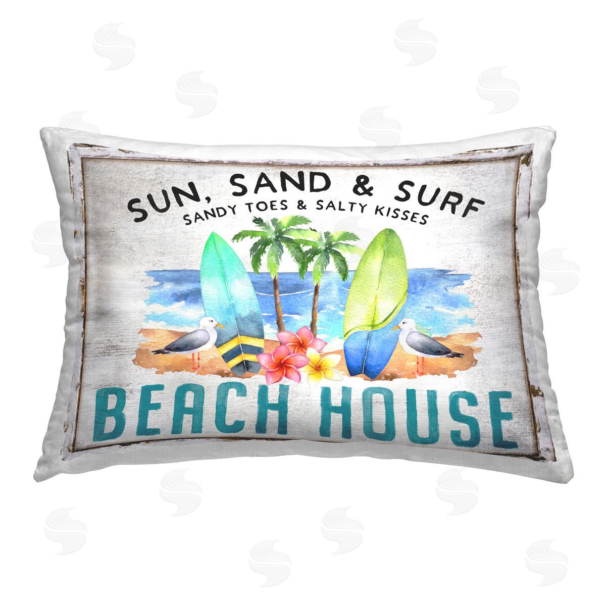 Creatif Belle Vintage Sun Sand & Surf Printed Plush Polyester Throw Pillow