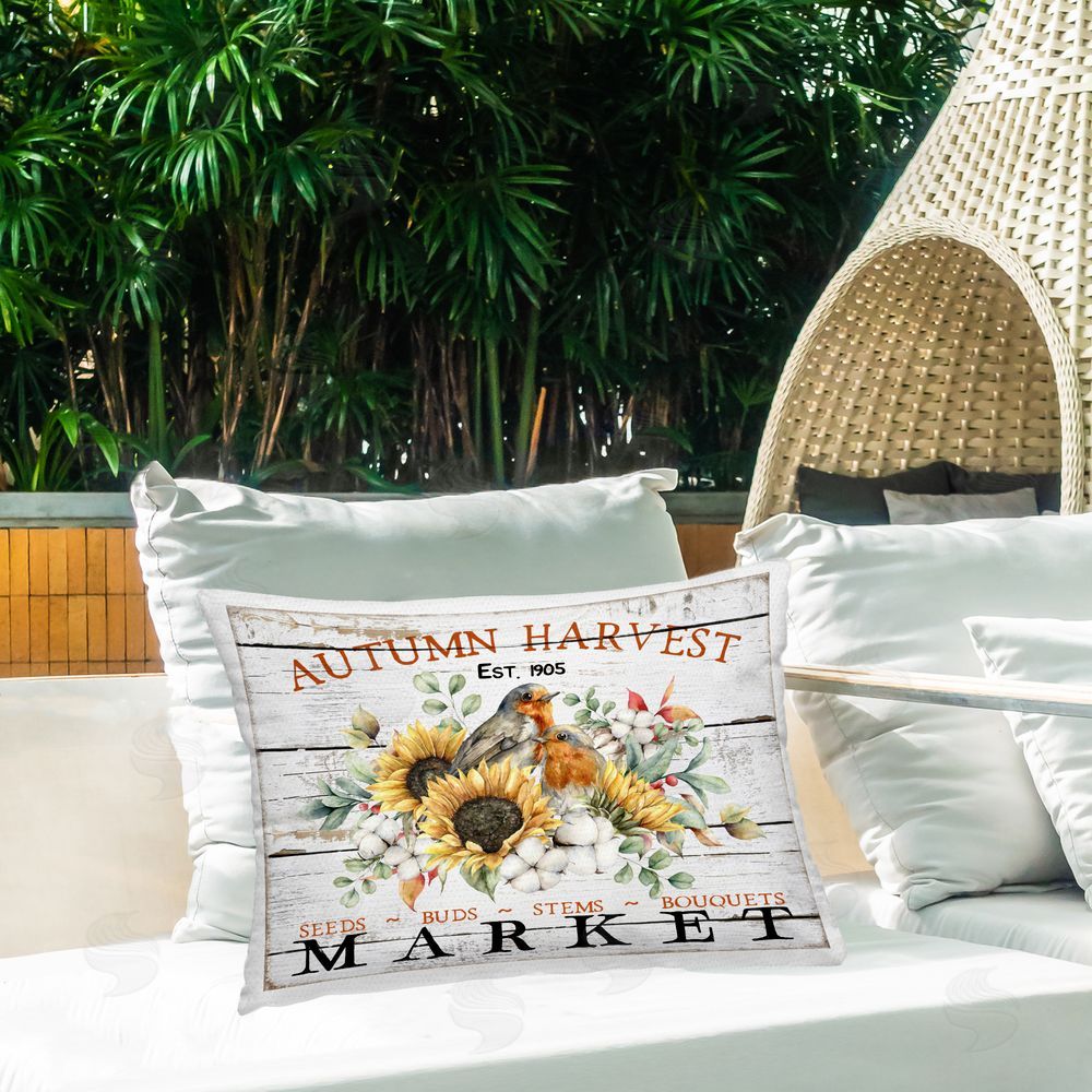 Creatif Belle Autumn Harvest Market Outdoor Quick-Dry Polyester Printed Throw Pillow in Back Yard