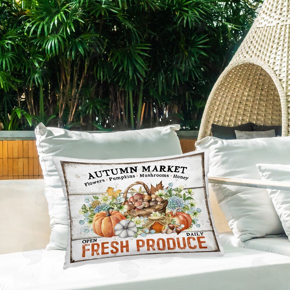 Creatif Belle Fresh Fall Produce Outdoor Quick-Dry Polyester Printed Throw Pillow in Back Yard
