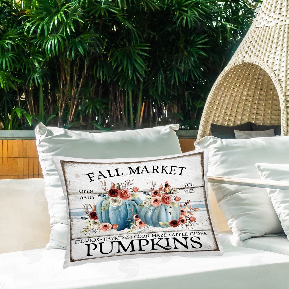 Creatif Belle Fall Market with Roses Outdoor Quick-Dry Polyester Printed Throw Pillow in Back Yard