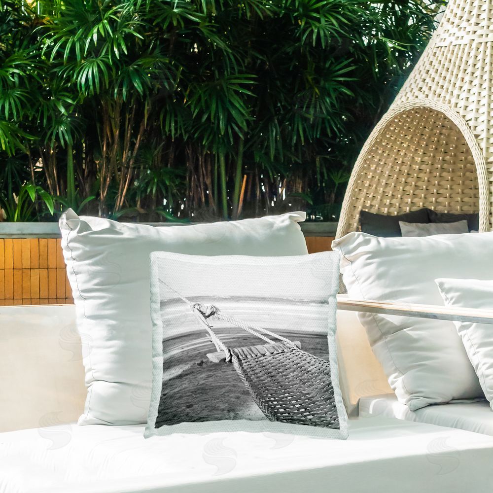 LSR Design Studio Hammock Lounging by Shore Outdoor Quick-Dry Polyester Printed Throw Pillow in Back Yard