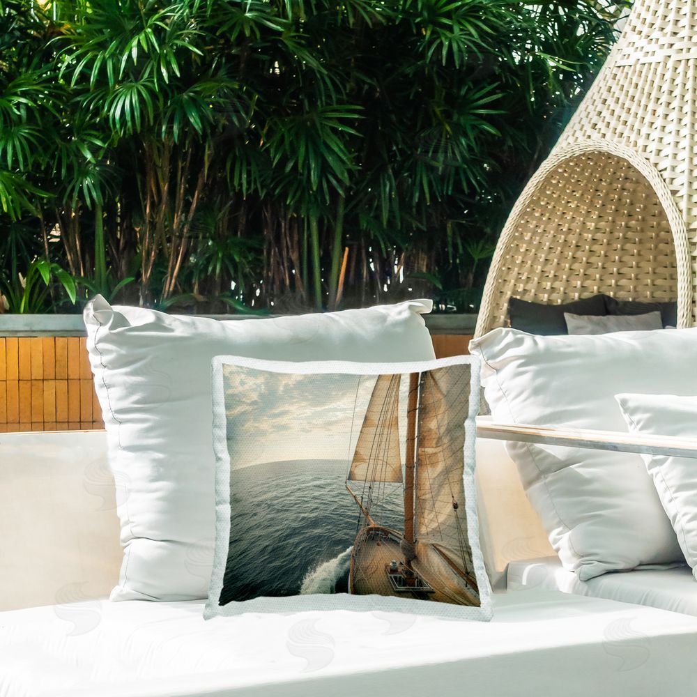 LSR Design Studio Open Sails on Sea Outdoor Quick-Dry Polyester Printed Throw Pillow in Back Yard