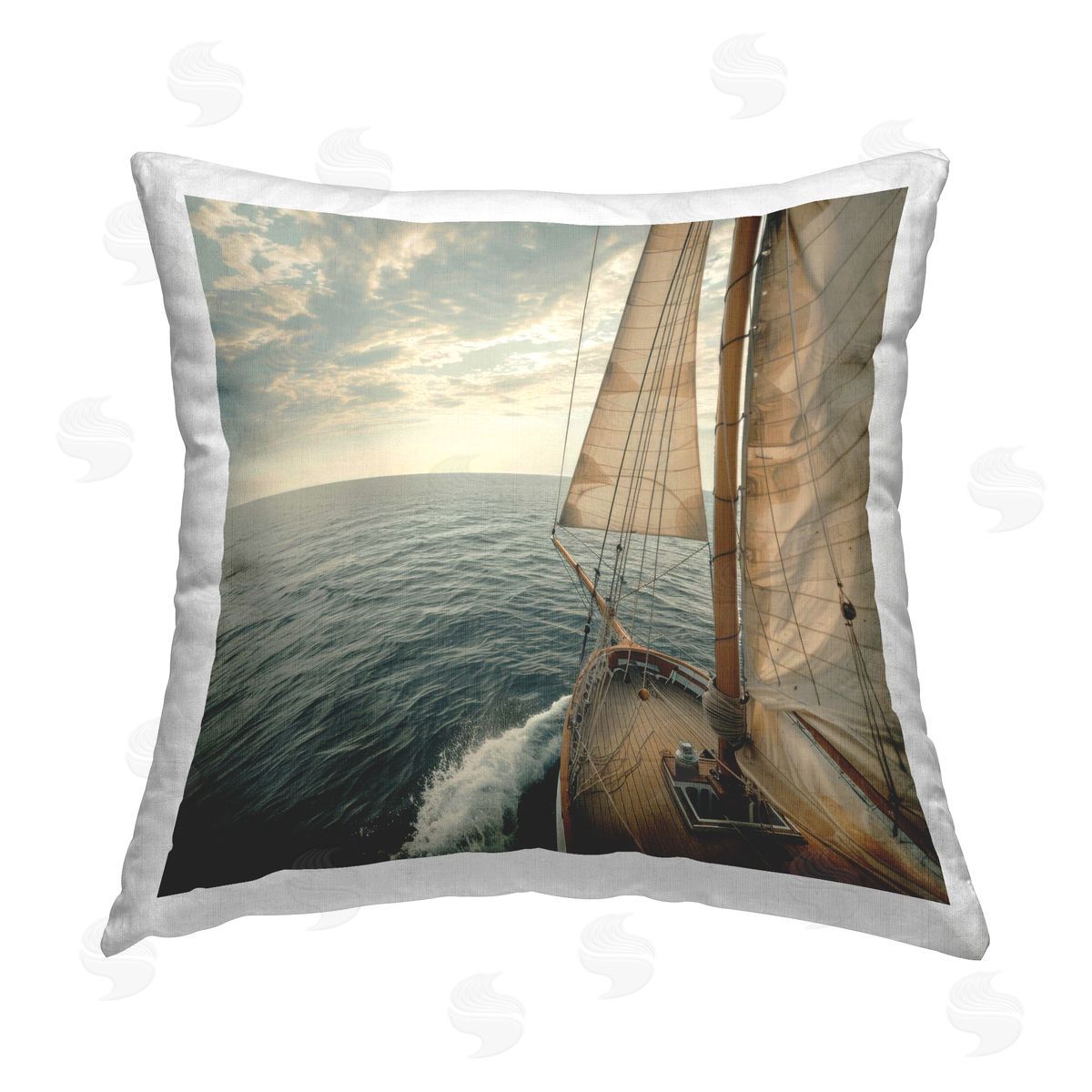 LSR Design Studio Open Sails on Sea Printed Plush Polyester Throw Pillow