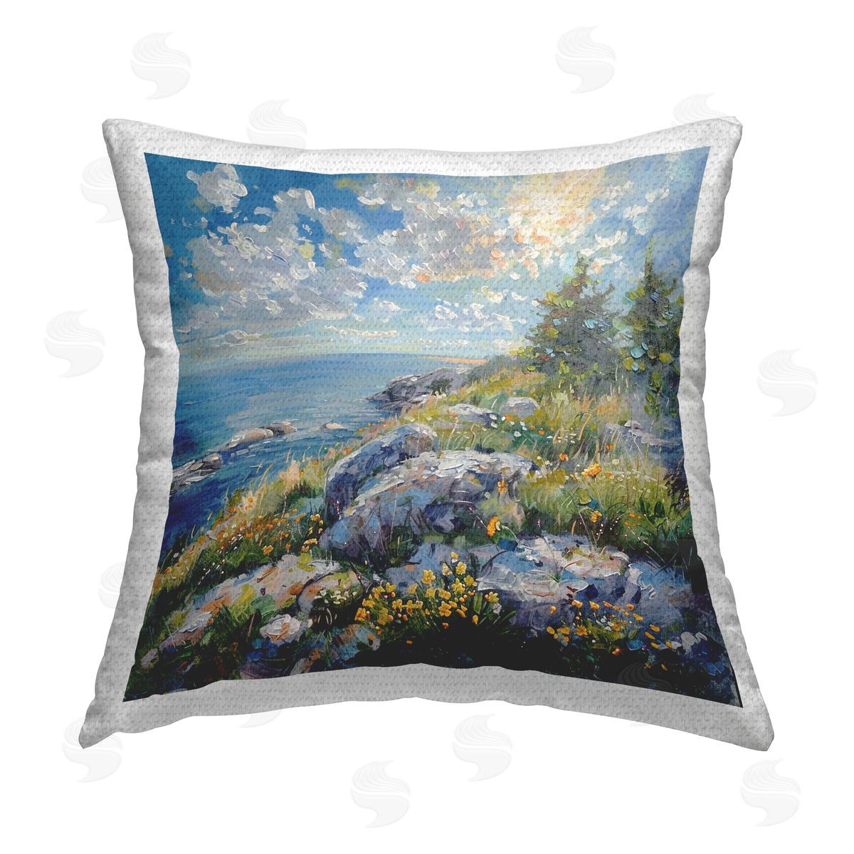 LSR Design Studio Cliffside Sea View Outdoor Quick-Dry Polyester Printed Throw Pillow