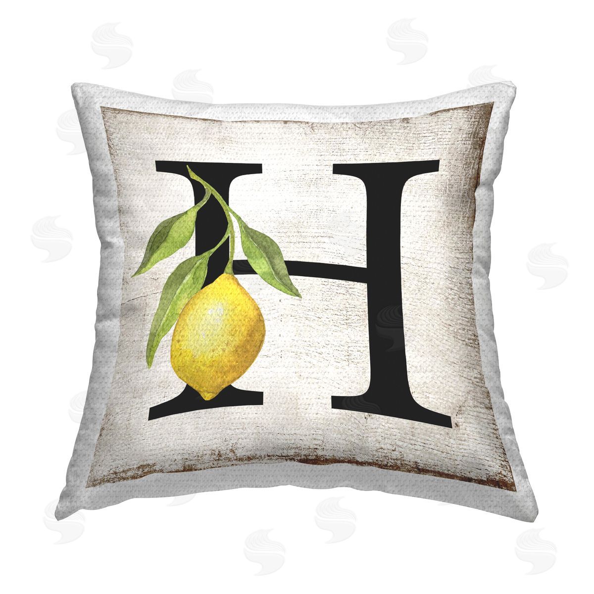 Creatif Belle H with Lemon Letter Outdoor Quick-Dry Polyester Printed Throw Pillow