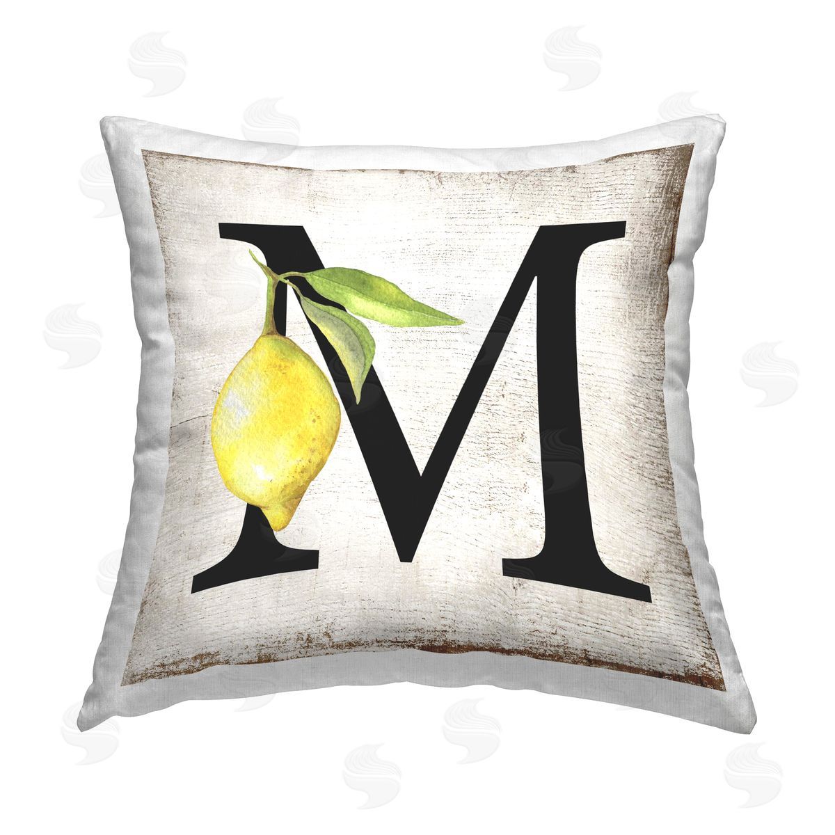 Creatif Belle M with Lemon Letter Printed Plush Polyester Throw Pillow