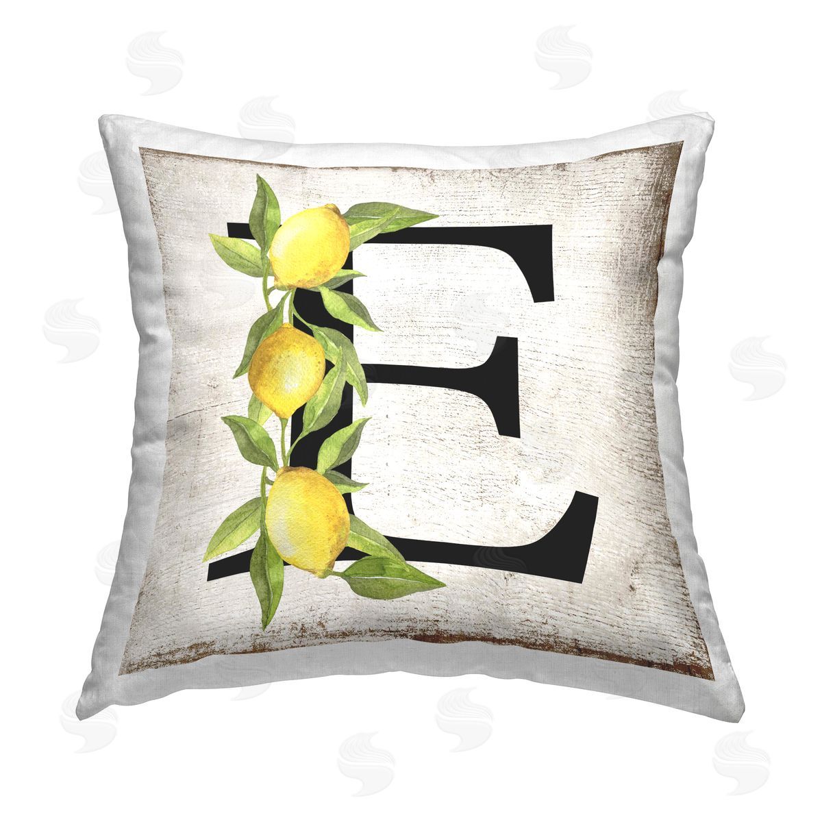 Creatif Belle E with Lemon Letter Printed Plush Polyester Throw Pillow