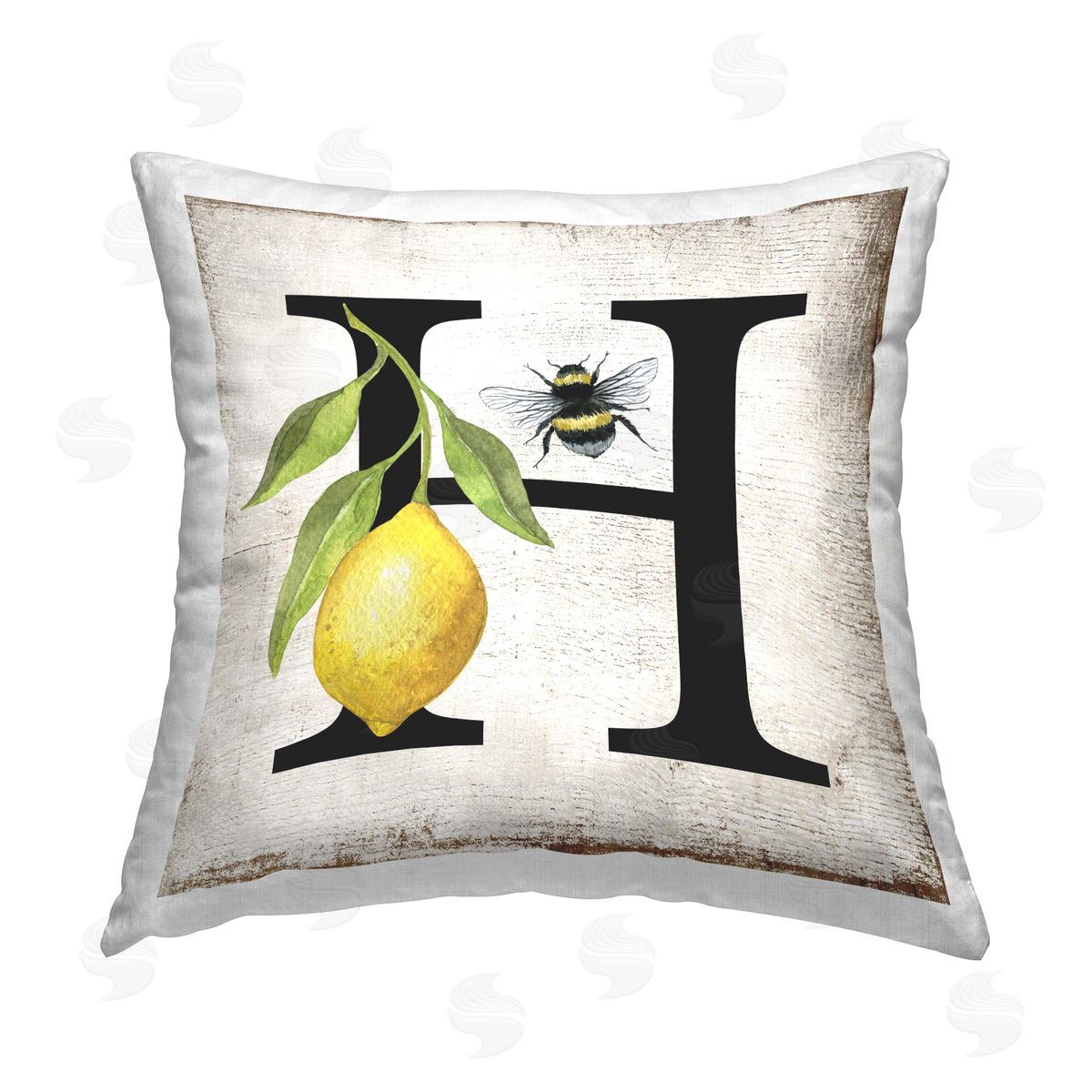 Creatif Belle Lemon & Bee H Letter Printed Plush Polyester Throw Pillow