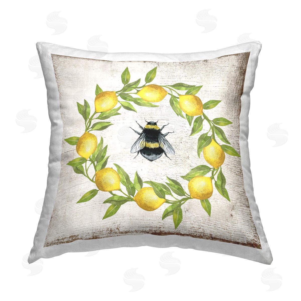 Creatif Belle Lemon & Bee Wreath Printed Plush Polyester Throw Pillow