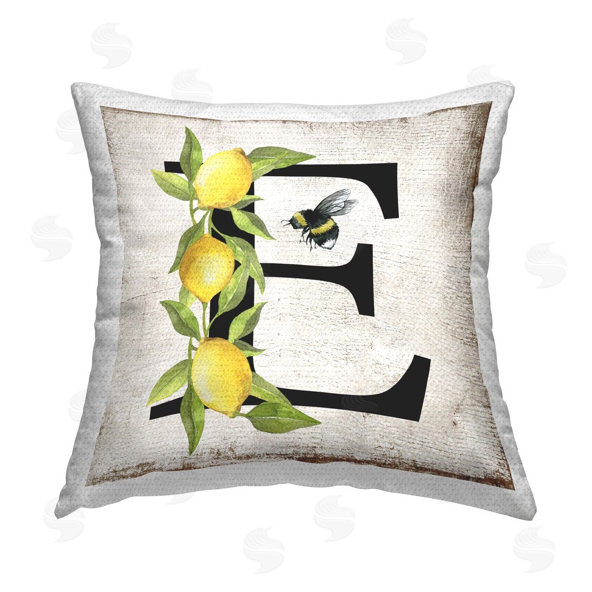 Creatif Belle Lemon & Bee E Letter Outdoor Quick-Dry Polyester Printed Throw Pillow