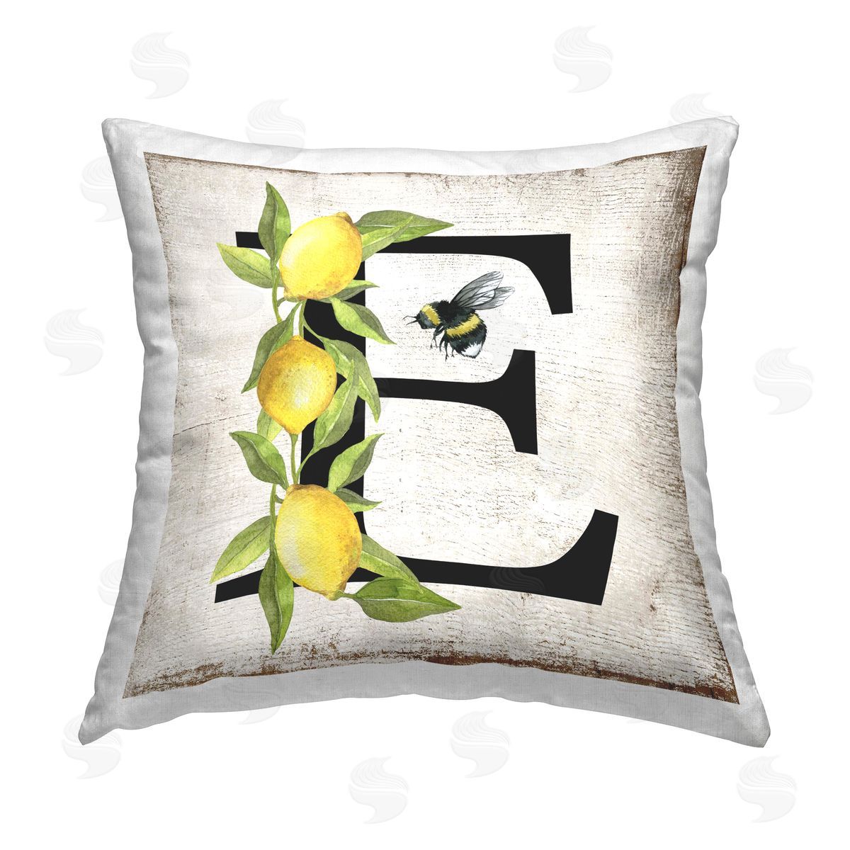 Creatif Belle Lemon & Bee E Letter Printed Plush Polyester Throw Pillow